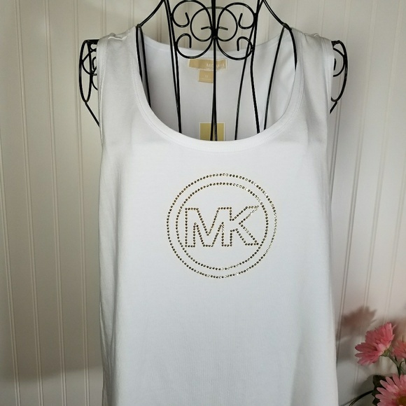 MICHAEL KORS MK Gold Rhinestone Logo Tank Top 1X - Picture 4 of 8